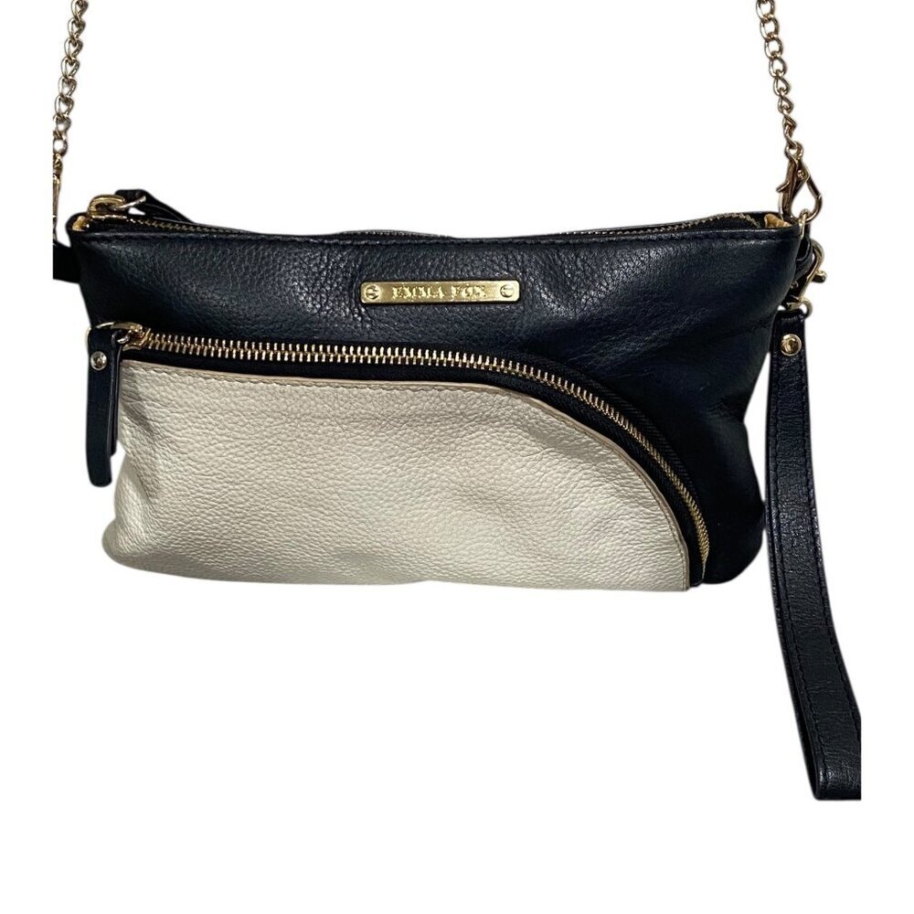Emma Fox Two-Tone Leather Crossbody Wristlet 
Bag in Cream Black